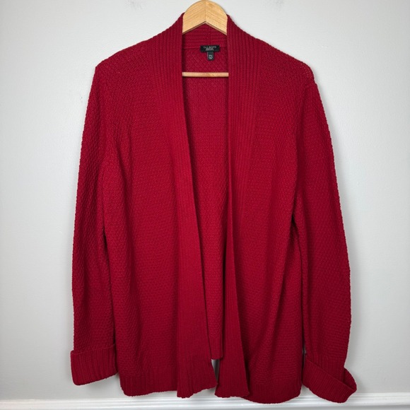 Talbots Cardigan Woman Petites 2X Petite Open Front Red Textured Knit Sweater - Picture 1 of 8